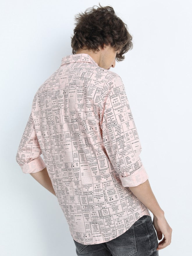 Highlander Mens Light Pink Slim Fit Printed Casual Shirt - Pink - Image 3