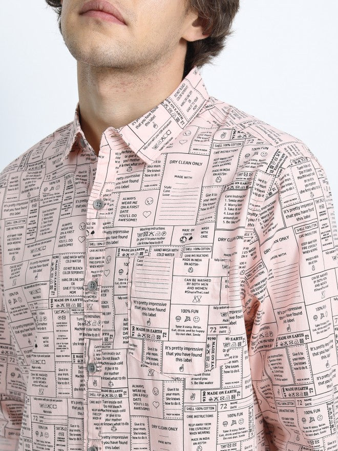 Highlander Mens Light Pink Slim Fit Printed Casual Shirt - Pink - Image 4