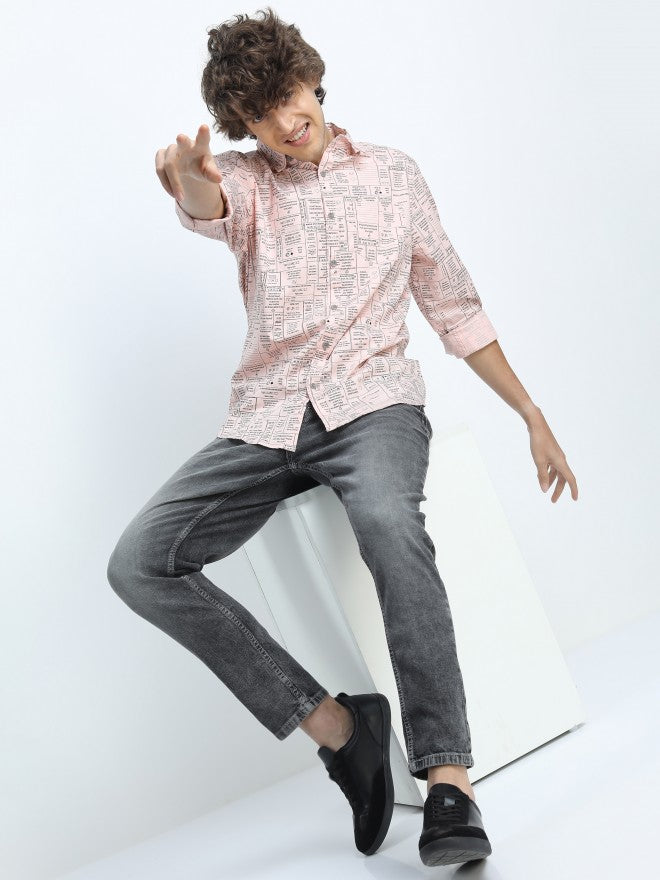 Highlander Mens Light Pink Slim Fit Printed Casual Shirt - Pink - Image 5