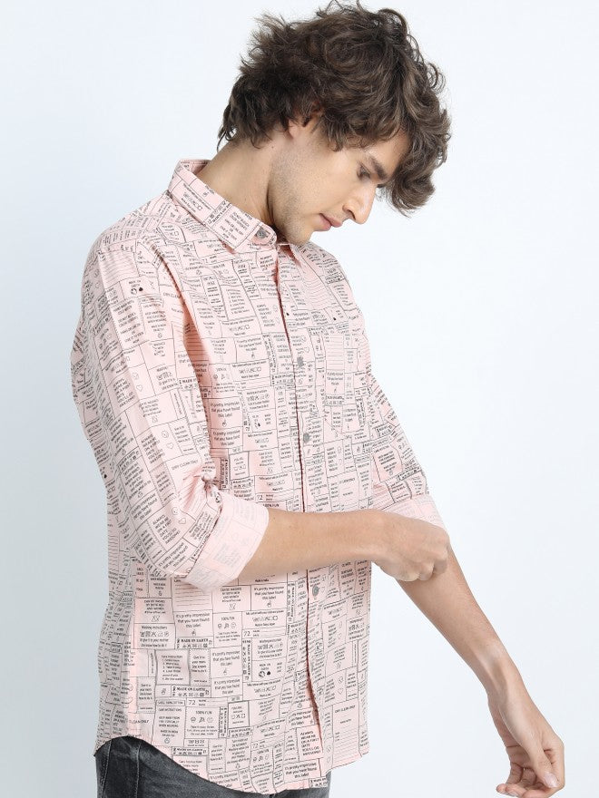 Highlander Mens Light Pink Slim Fit Printed Casual Shirt - Pink - Image 6