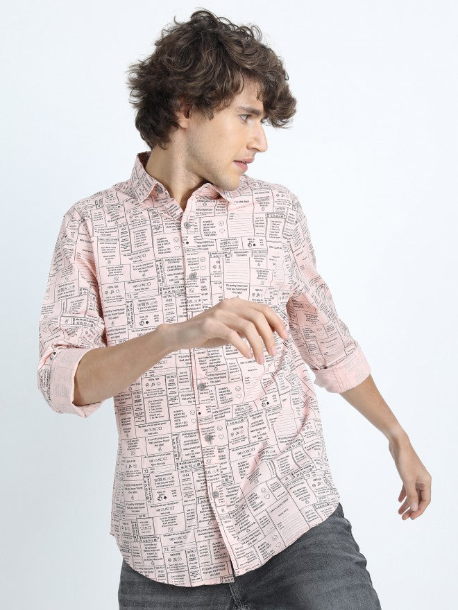 Highlander Mens Light Pink Slim Fit Printed Casual Shirt - Pink - Image 7