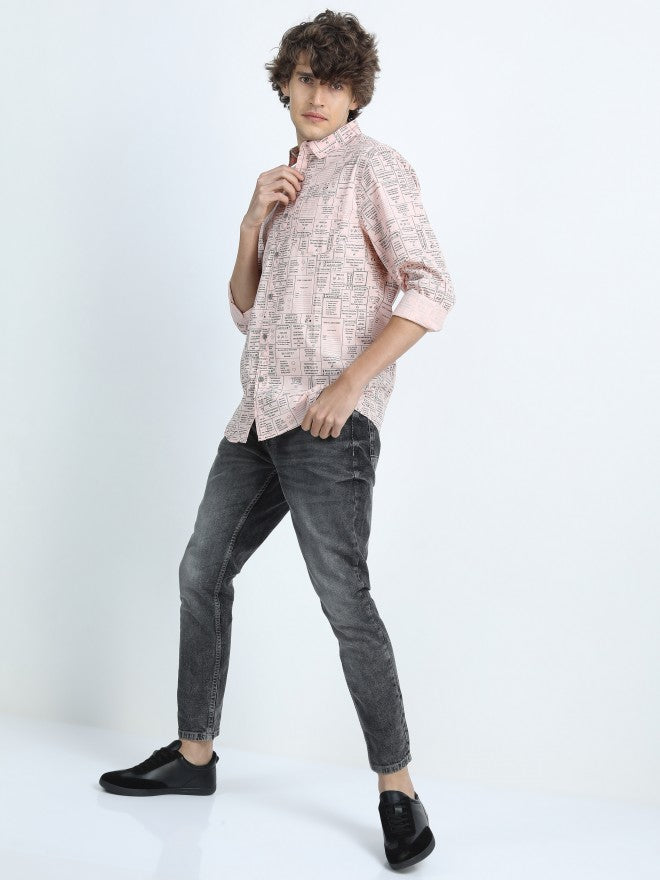 Highlander Mens Light Pink Slim Fit Printed Casual Shirt - Pink - Image 8