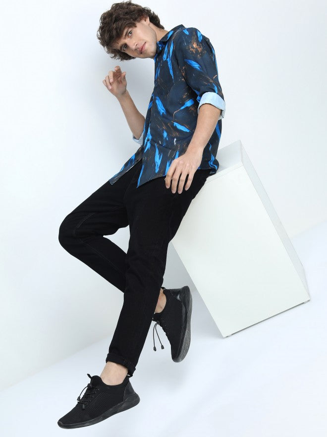 Highlander Men Navy Blue Printed Slim Fit Casual Shirt - Navy Blue - Image 2