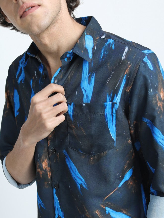 Highlander Men Navy Blue Printed Slim Fit Casual Shirt - Navy Blue - Image 5