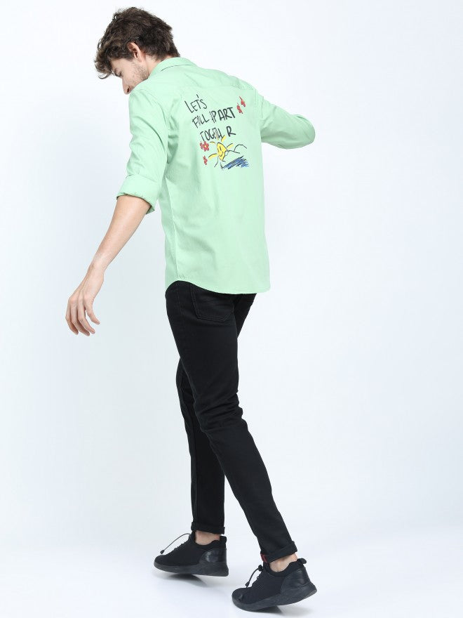 Mens Light Green Slim Fit Printed Casual Shirt - Green - Image 2