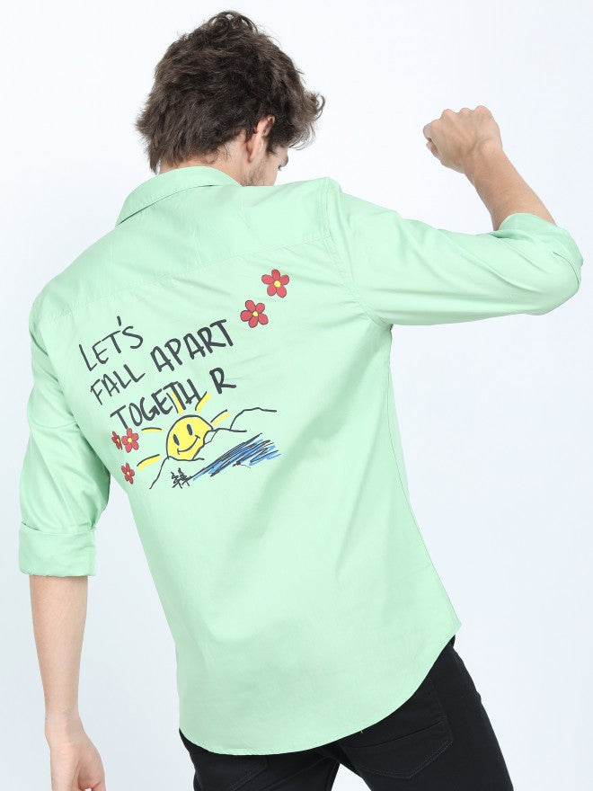 Mens Light Green Slim Fit Printed Casual Shirt - Green - Image 1