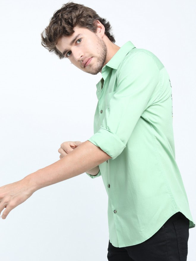 Mens Light Green Slim Fit Printed Casual Shirt - Green - Image 4