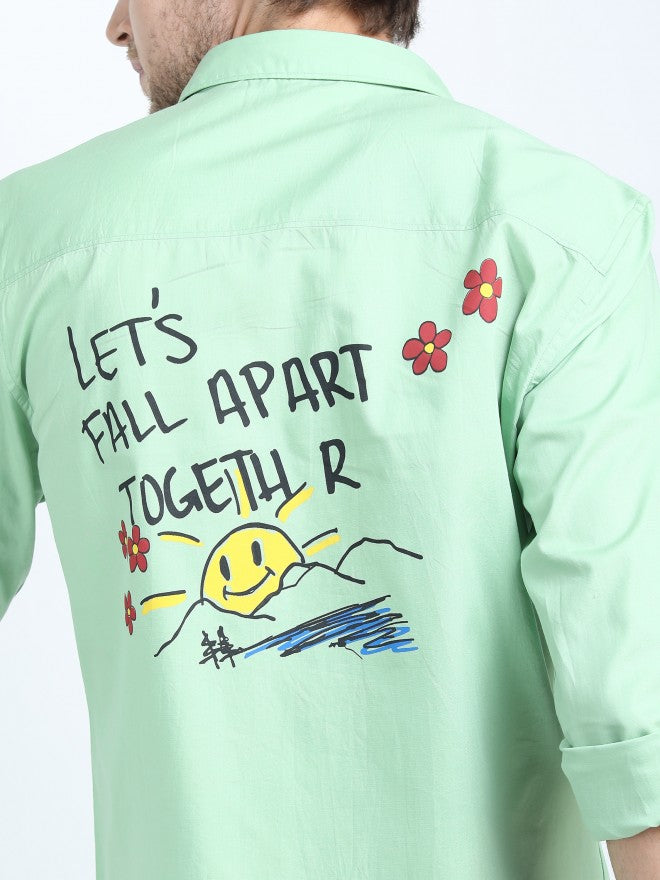 Mens Light Green Slim Fit Printed Casual Shirt - Green - Image 5