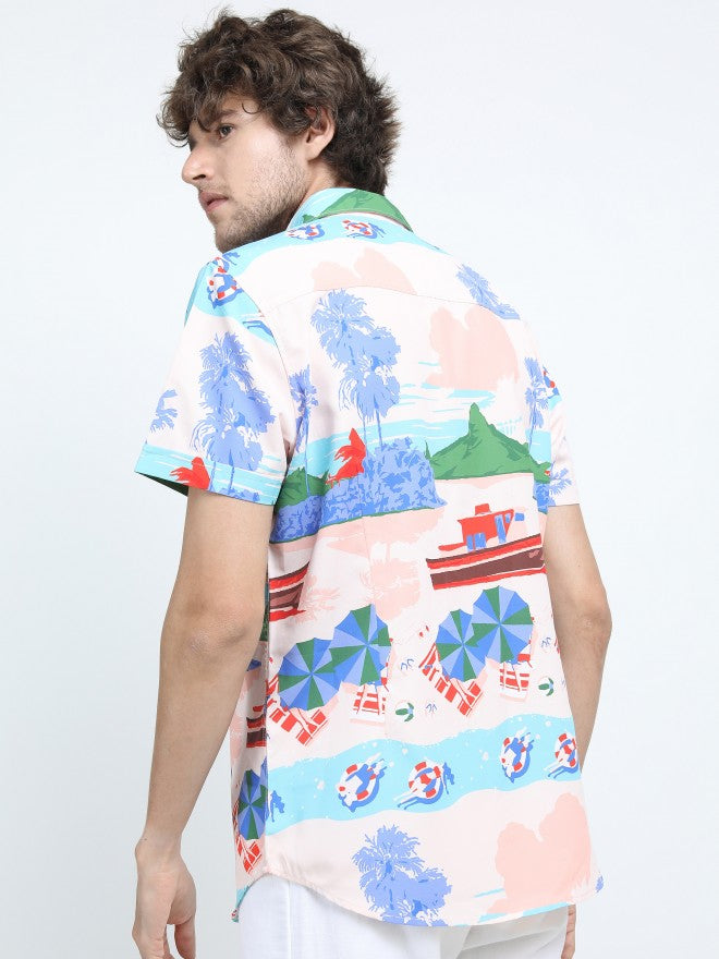 Mens Pink Multi Slim Fit Printed Casual Shirt - Pink - Image 3