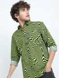 Mens Black/Green Slim Fit Printed Casual Shirt - Black - Image 1