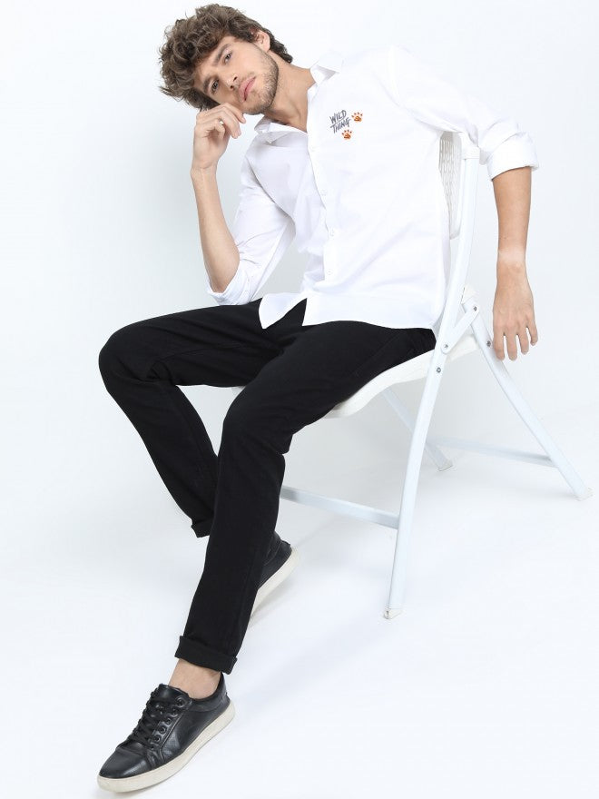 Mens White Slim Fit Printed Casual Shirt - White - Image 2
