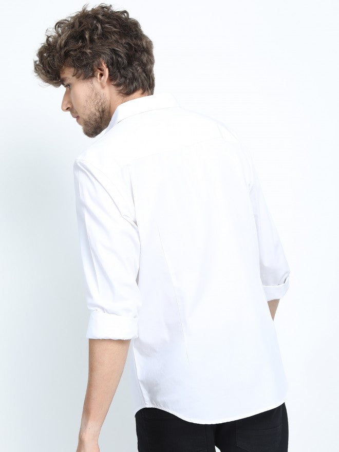 Mens White Slim Fit Printed Casual Shirt - White - Image 3