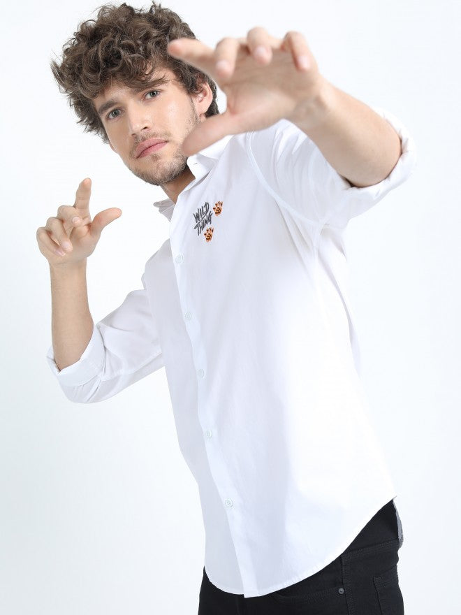 Mens White Slim Fit Printed Casual Shirt - White - Image 6