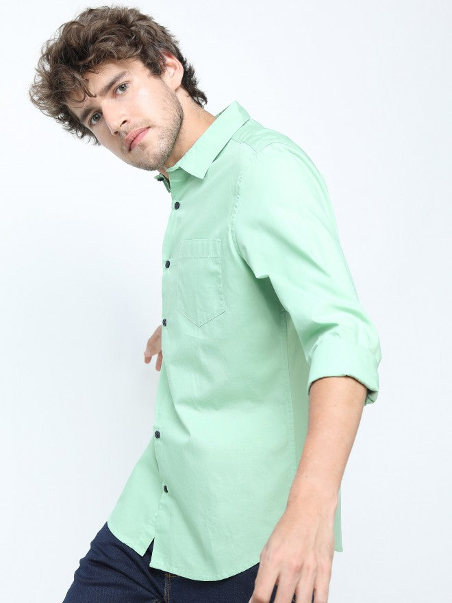 Mens Green Slim Fit Printed Casual Shirt - Green - Image 2