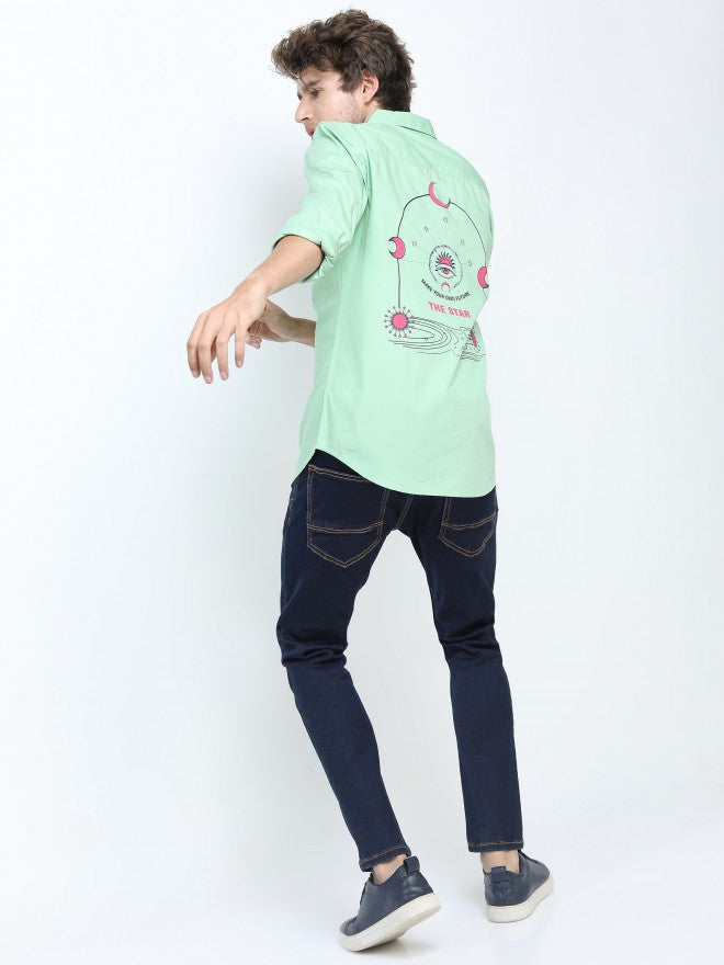 Mens Green Slim Fit Printed Casual Shirt - Green - Image 3