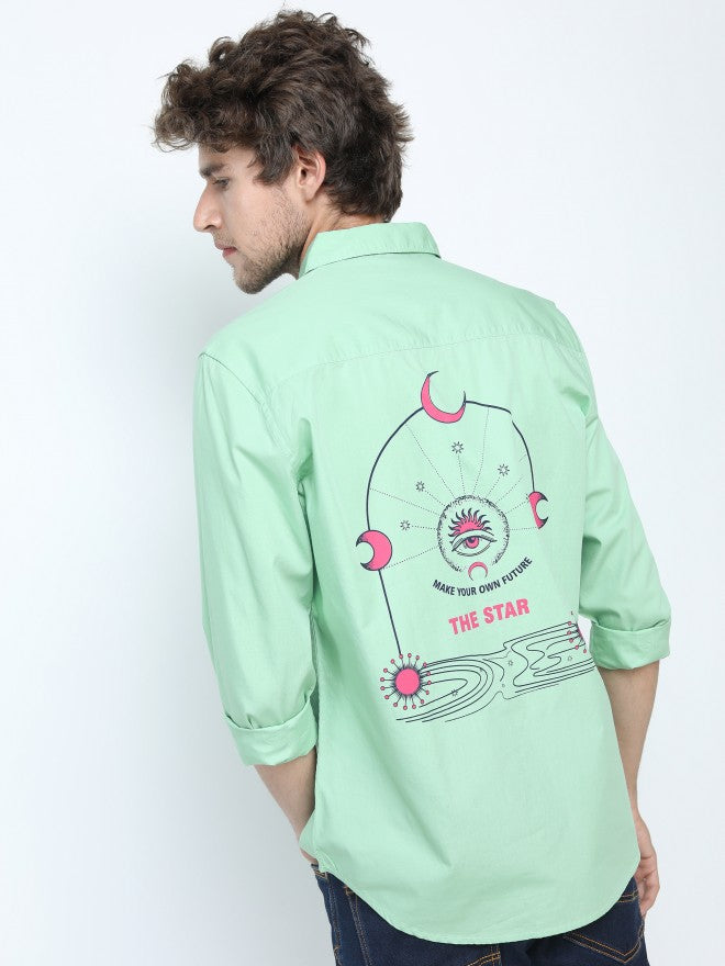 Mens Green Slim Fit Printed Casual Shirt - Green - Image 5
