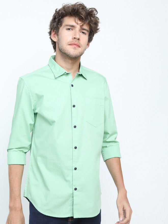 Mens Green Slim Fit Printed Casual Shirt - Green - Image 4