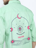 Mens Green Slim Fit Printed Casual Shirt - Green - Image 1