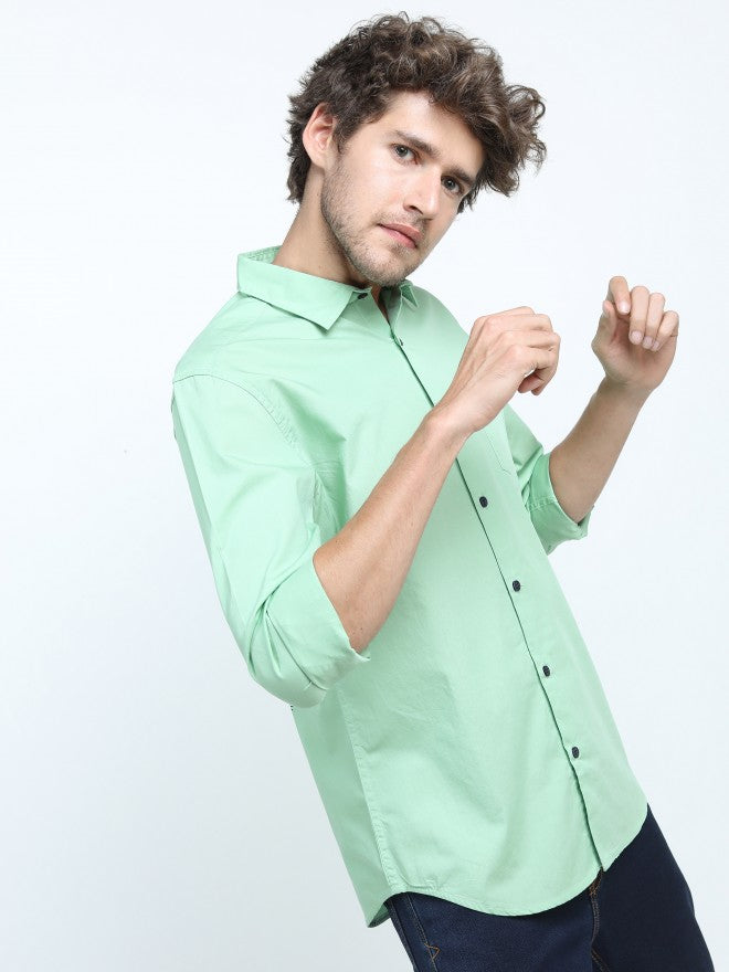 Mens Green Slim Fit Printed Casual Shirt - Green - Image 6