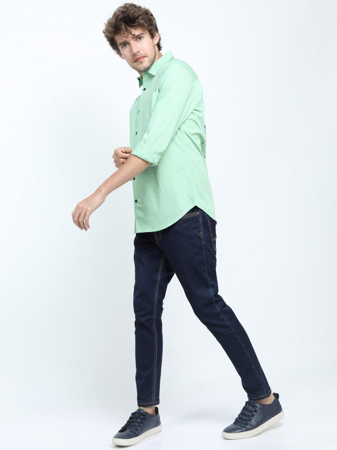 Mens Green Slim Fit Printed Casual Shirt - Green - Image 7