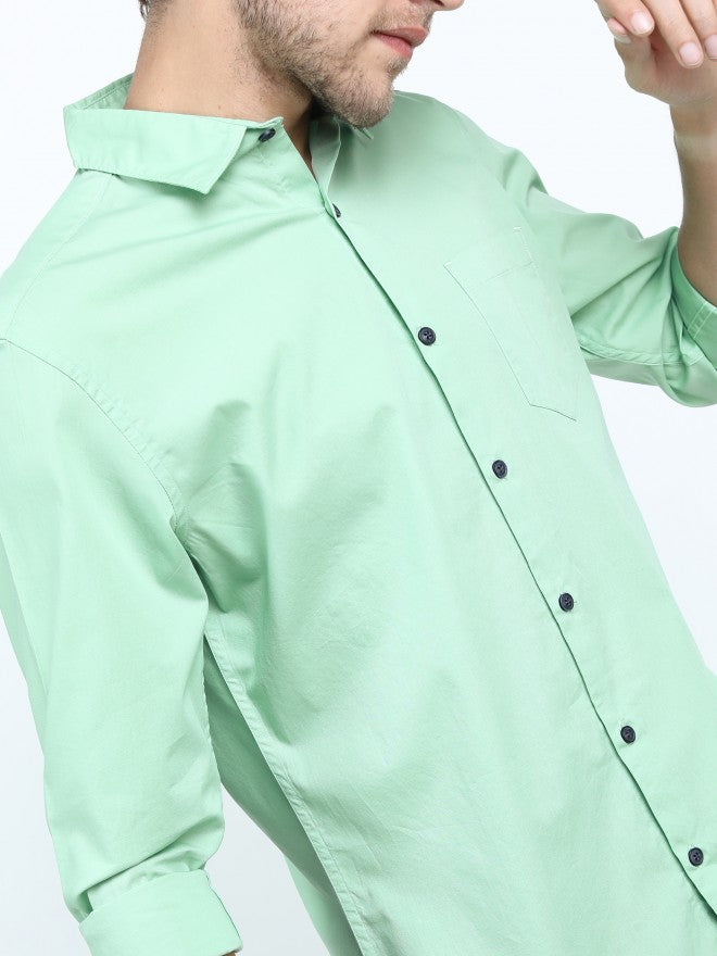 Mens Green Slim Fit Printed Casual Shirt - Green - Image 8