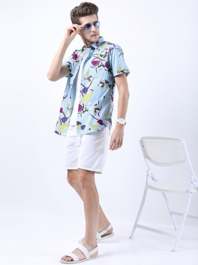 Highlander Men Blue/Yellow Slim Fit Printed Casual Shirt - Blue - Image 2