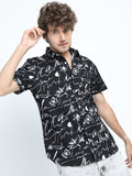 Mens Black/White Slim Fit Printed Casual Shirt - Black - Image 1