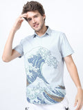 Mens Blue Slim Fit Printed Casual Shirt - Blue - Image 1