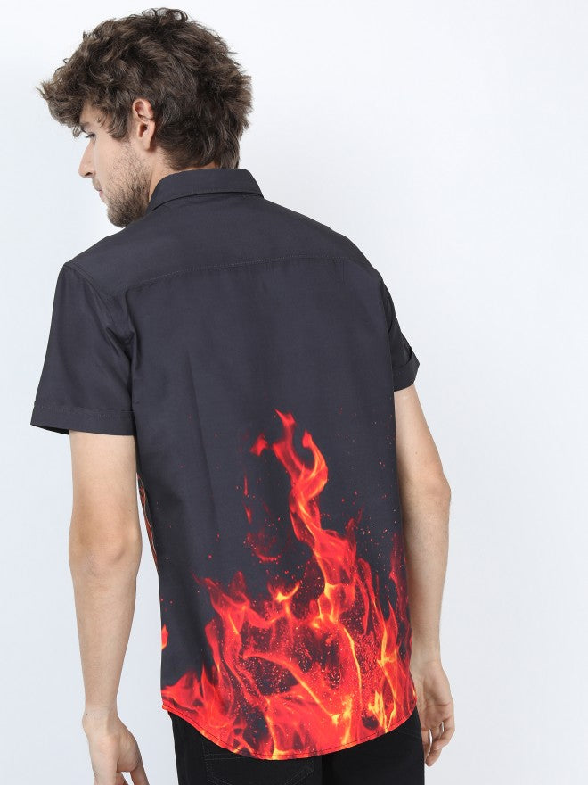 Mens Black Slim Fit Printed Casual Shirt - Black - Image 3