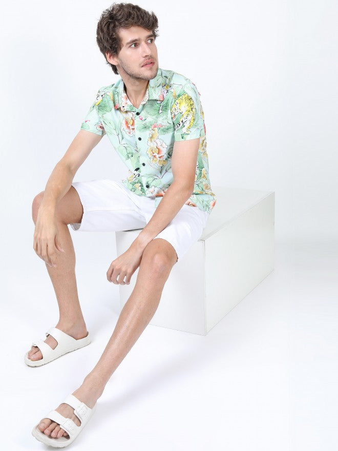 Highlander Men Green Printed Slim Fit Casual Shirt - Green - Image 2