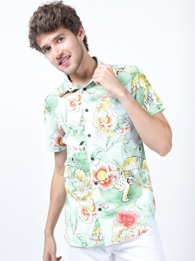 Highlander Men Green Printed Slim Fit Casual Shirt - Green - Image 5