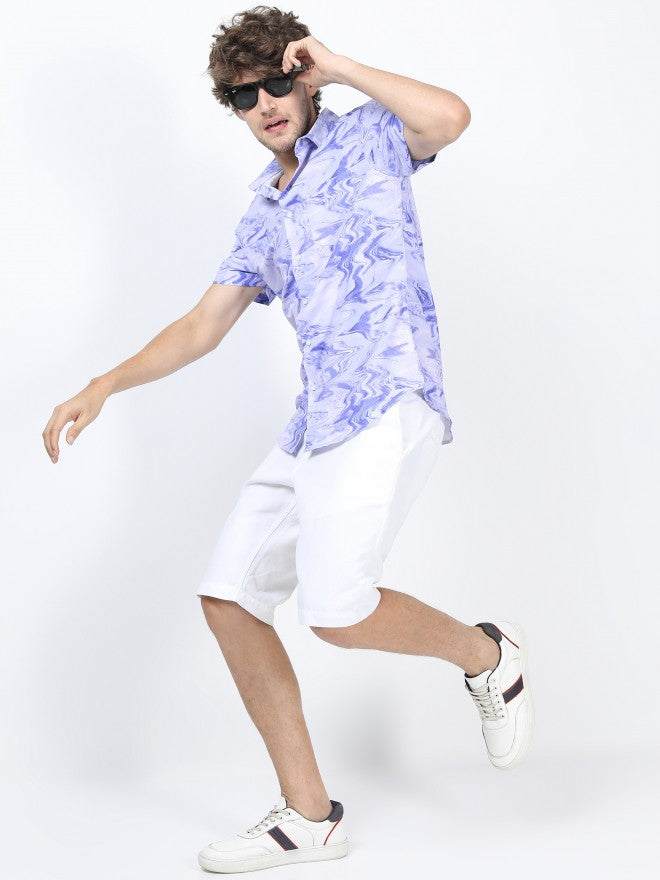 Mens Lavender/Blue Slim Fit Printed Casual Shirt - Lavender - Image 2