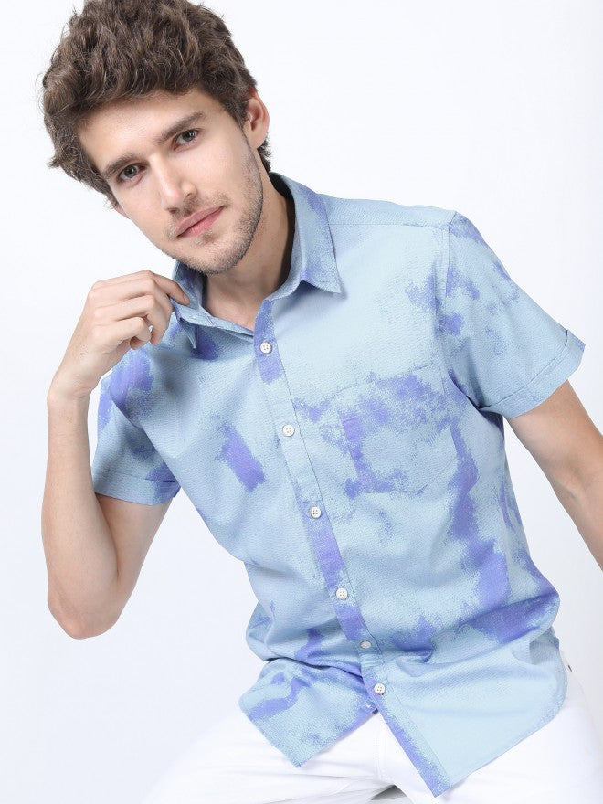Highlander Men Blue Printed Slim Fit Casual Shirts - Blue - Image 1