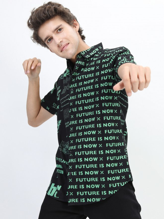 Highlander Men Black Slim Fit Printed Casual Shirt - Black - Image 1
