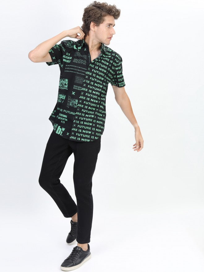 Highlander Men Black Slim Fit Printed Casual Shirt - Black - Image 2