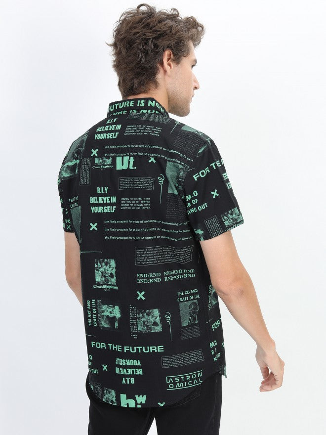 Highlander Men Black Slim Fit Printed Casual Shirt - Black - Image 3
