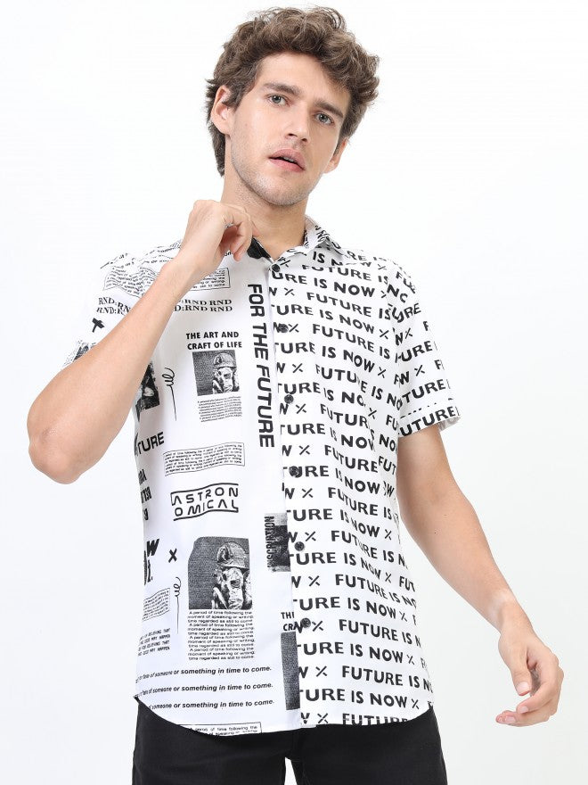 Highlander Men White/Black Printed Casual Shirt - White - Image 1