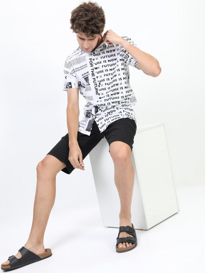 Highlander Men White/Black Printed Casual Shirt - White - Image 2