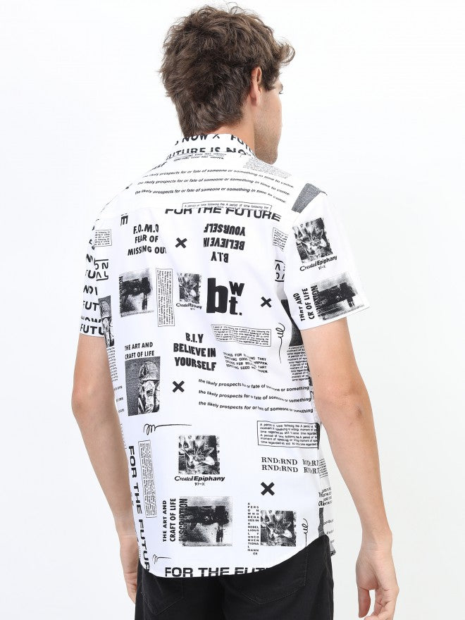 Highlander Men White/Black Printed Casual Shirt - White - Image 3