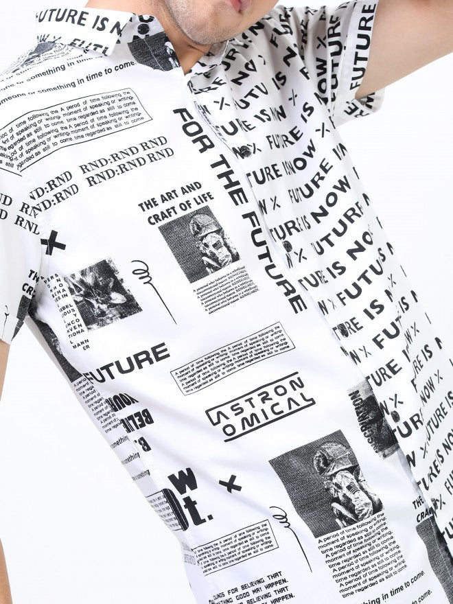 Highlander Men White/Black Printed Casual Shirt - White - Image 4
