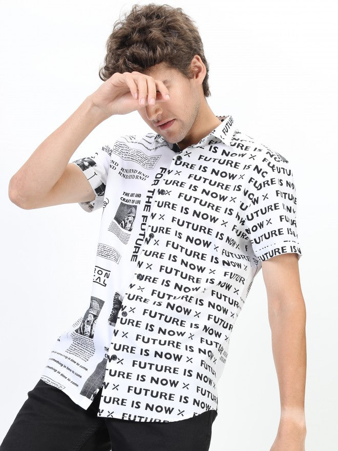 Highlander Men White/Black Printed Casual Shirt - White - Image 5