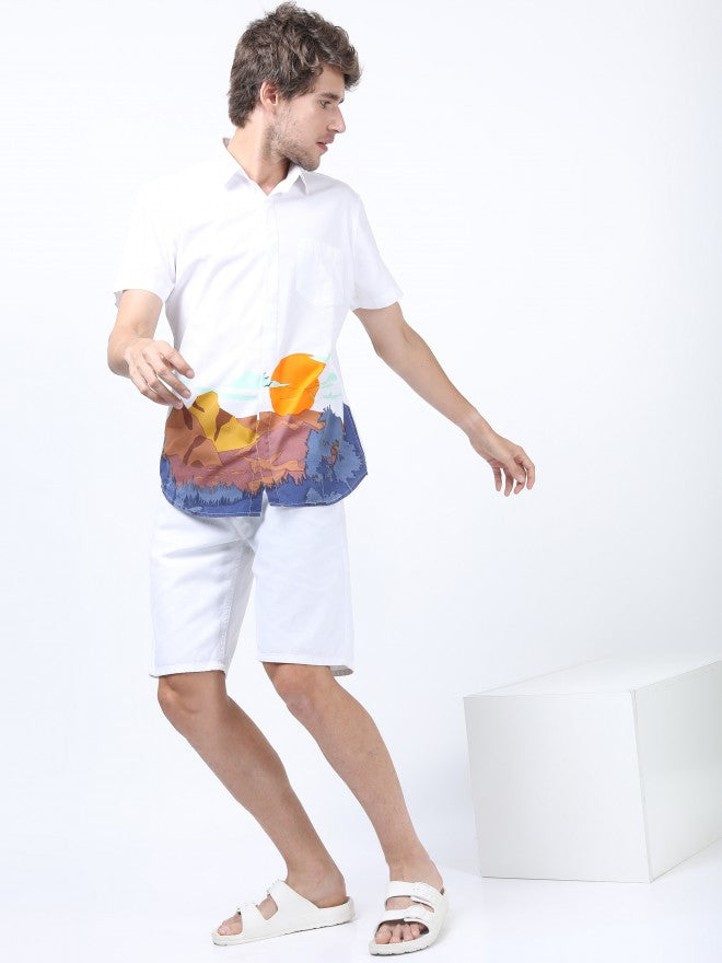 Mens White Slim Fit Printed Casual Shirt - White - Image 2