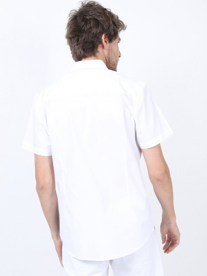 Mens White Slim Fit Printed Casual Shirt - White - Image 3