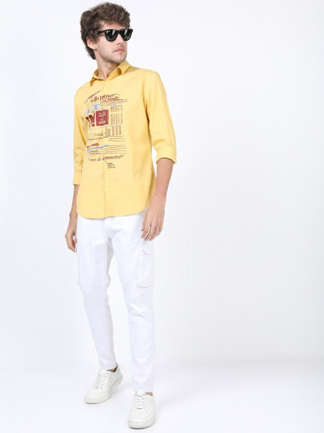 Mens Yellow Slim Fit Printed Casual Shirt - Yellow - Image 2