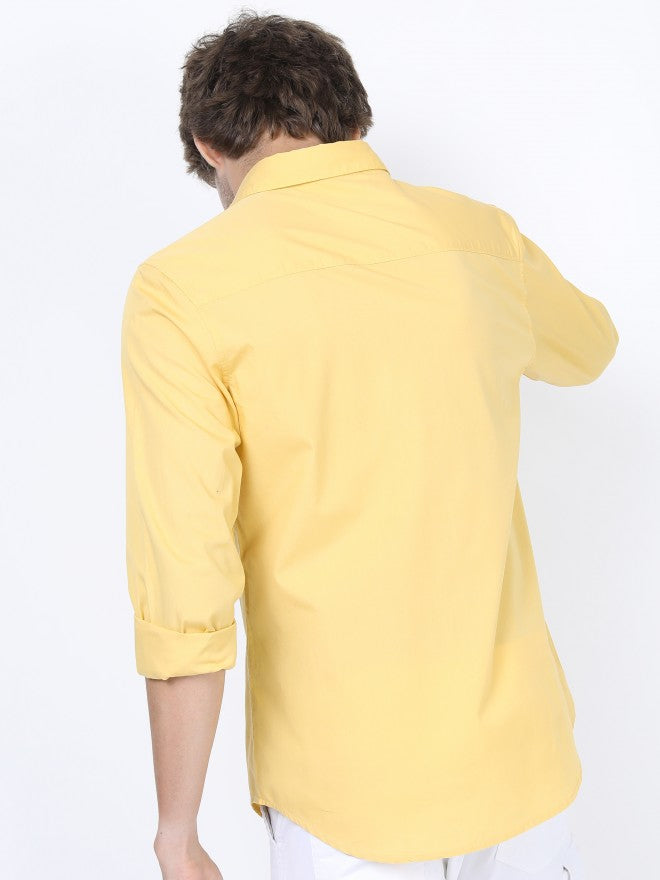 Mens Yellow Slim Fit Printed Casual Shirt - Yellow - Image 3