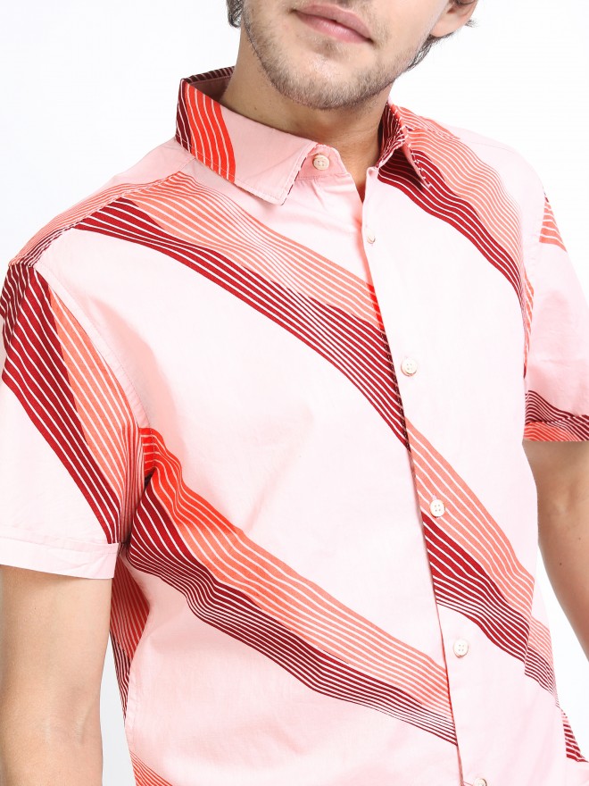 Highlander Mens Pink/Maroon Slim Fit Printed Casual Shirt - Pink - Image 5
