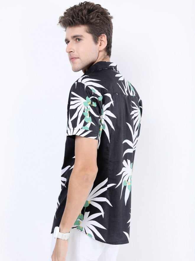 Highlander Men Black/Green Slim Fit Printed Casual Shirt - Black - Image 3