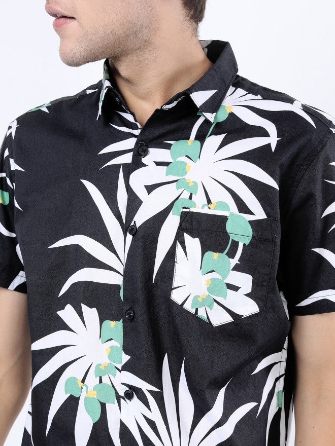 Highlander Men Black/Green Slim Fit Printed Casual Shirt - Black - Image 5