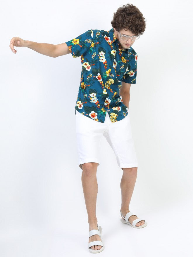 Highlander Men Teal Slim Fit Printed Casual Shirt - Teal - Image 2