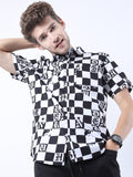 Highlander Men Black/White Slim Fit Printed Casual Shirt - Black - Image 1
